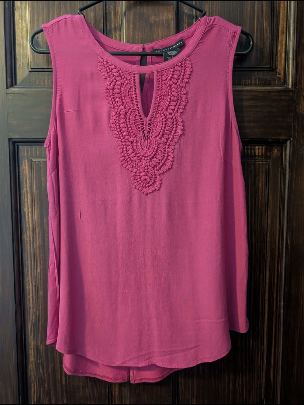 Grace Elements Fuchsia Crochet Yoke Sleeveless Tank